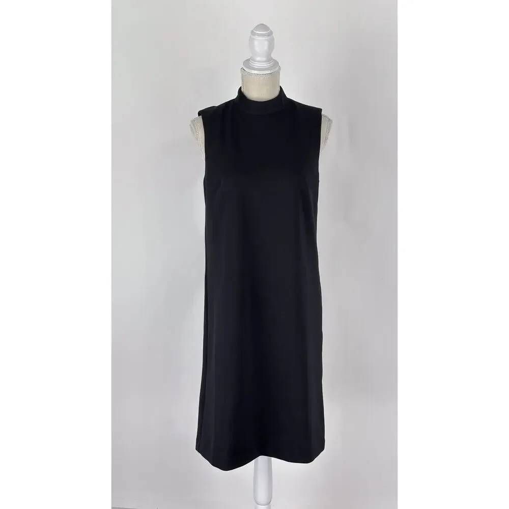 Ann Taylor Sleeveless Mock Neck Shift Dress Double Knit Black Womens Size 6 New
